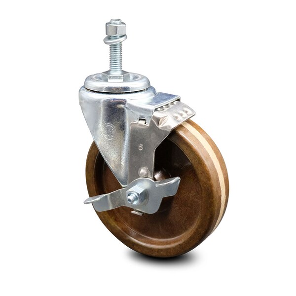 5 Inch High Temp Phenolic Wheel Swivel 3/8 Inch Threaded Stem Caster with Brake